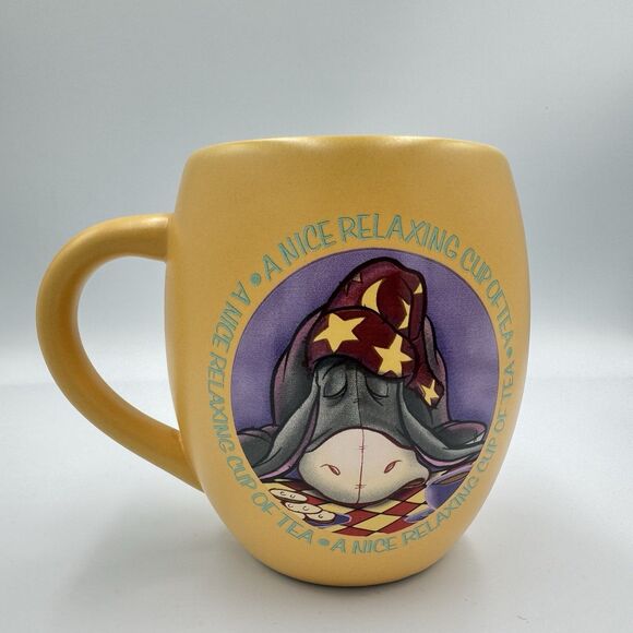 Eeyore Sleeping A Nice Relaxing Cup of Tea Yellow Round Mug Ceramic Disney EUC - Picture 2 of 5